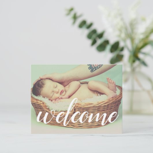 ようこそホワイトスクリプトオーバーレイの写真パーソナライズされた 案内ポストカード (スタンド正面)