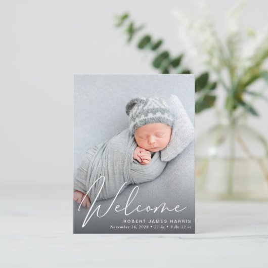 ようこそホワイトスクリプトフォトオーバーレイ誕生 案内ポストカード (スタンド正面)