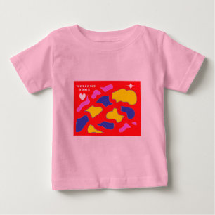 ようこそホームのためにあなた赤と黄色の大声で署名 ベビーTシャツ