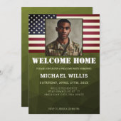 ようこそホームパーティー兵士カスタムの写真軍の緑 招待状 (正面/裏面)