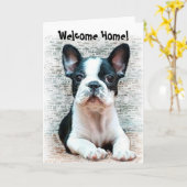 ようこそホームフランスのブルドッグ挨拶状 カード (黄色い花)