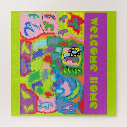 ようこそホーム私たち恋しく思は紫の緑の色 ジグソーパズル (横)