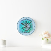 ようこそボートのネームいかりブルーグリーン ラウンド壁時計 (ホーム)