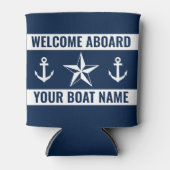 ようこそボードカスタム上のボート名航海の星 缶クーラー (正面)