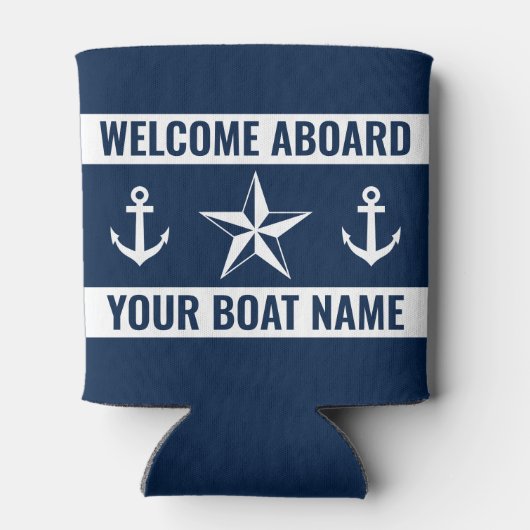 ようこそボードカスタム上のボート名航海の星 缶クーラー (裏面)