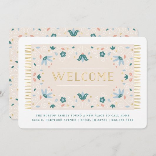 ようこそマット移動のお知らせ – ティール(緑がかった色) 案内状 (正面/裏面)