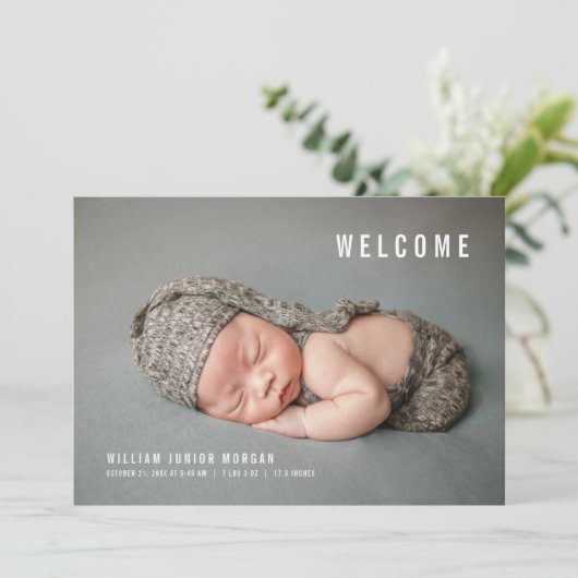 ようこそミニマル生誕発表写真カード 案内状 (スタンド正面)