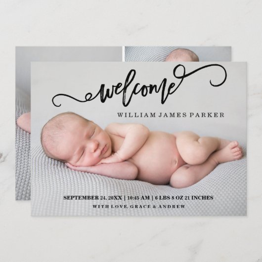 ようこそモダンスクリプト写真の誕生のお知らせ 案内状 (正面/裏面)