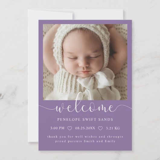 ようこそモダンスクリプト4写真の誕生のお知らせ 招待状 (正面)