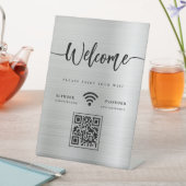 ようこそモダンスクリプトWIFI QRコードシルバーメタル 台座サイン (インサイチュ)