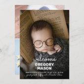 ようこそモダンフォトコラージュ生まれたばかりのユニセックスベビー 案内状 (正面/裏面)