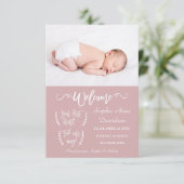 ようこそモダンフォトベビーガール誕生のお知らせ 案内状 (スタンド正面)