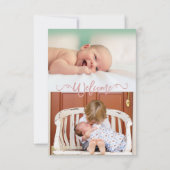 ようこそモダンフォトベビーガール誕生のお知らせ 案内状 (裏面)