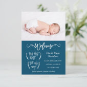 ようこそモダンフォト男の赤ちゃん誕生のお知らせ 案内状 (スタンド正面)