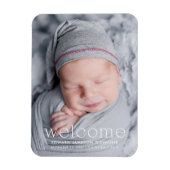 ようこそモダンベビー写真の誕生のお知らせ マグネット (縦)