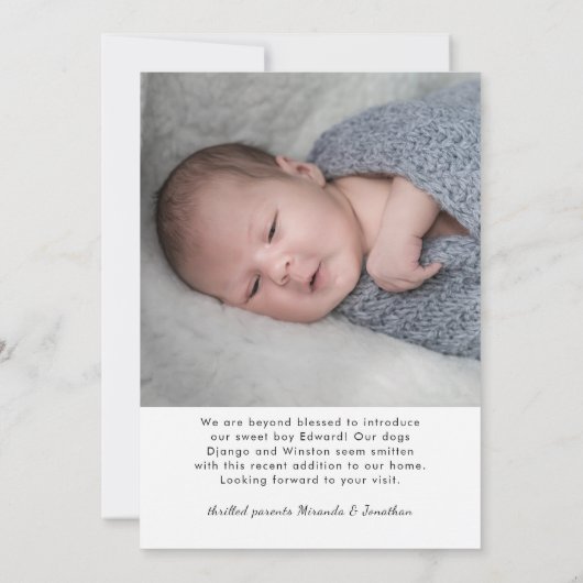 ようこそモダンベビー写真の誕生のお知らせ 案内状 (裏面)