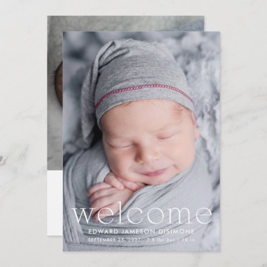 ようこそモダンベビー写真の誕生のお知らせ 案内状 (正面/裏面)