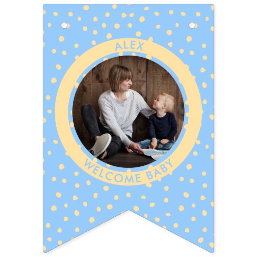 ようこそモダン新生児ボーイガール生まれたばかりの写真 バンティングフラッグ (第2の旗)