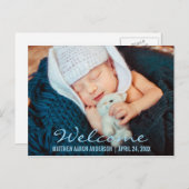 ようこそモダン新生児写真アナウンスブルー 案内ポストカード (正面/裏面)