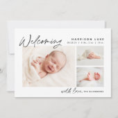 ようこそモダン3枚の写真誕生 案内状 (正面)