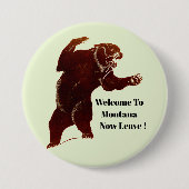ようこそモンタナ離れーへグリズリーベアアート 缶バッジ (正面)