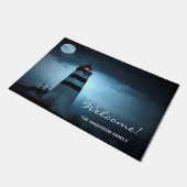 ようこそライトハウスの夜の満月の暗雲 ドアマット (アングル)