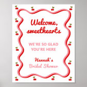 ようこそレトロさくらんぼブライダルシャワーテーブルトップの看板 ポスター (正面)