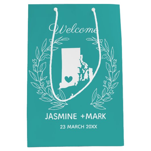 ようこそロードアイランド結婚式の引き出物カスタム ミディアムペーパーバッグ (正面)