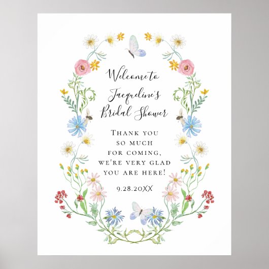 ようこそワイルドフラワーの水の色のフローラ赤ちゃんシャワー ポスター (正面)