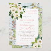 ようこそ世界のフローラマップピンクの赤ちゃんシャワー 招待状 (正面/裏面)