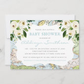 ようこそ世界のフローラマップ青い赤ちゃんシャワー 招待状 (正面)