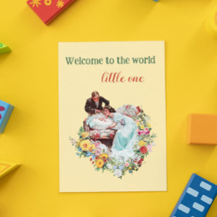 ようこそ世界の黄色のフローラヴィンテージベビー ポストカード