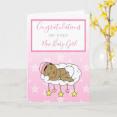 ようこそ世界新生児ガールエスニックベビー車 カード (黄色い花)