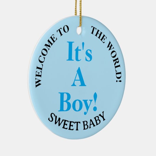 ようこそ世界男の赤ちゃんブルーYEAR セラミックオーナメント (右)