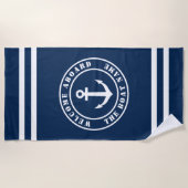 ようこそ乗船船名航海のいかりカスタム ビーチタオル (正面)