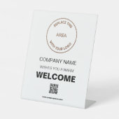 ようこそ会社あなたのロゴQRコードホワイト 台座サイン (正面)