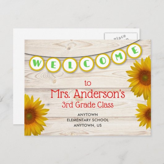 ようこそ先生のクラスイエローデイジー素朴へ ポストカード (正面/裏面)