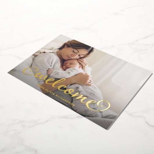 ようこそ写真 | ベビー誕生発表金箔 箔招待状 (回転した状態)
