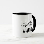 ようこそ冬のblustery雪の結晶のギフト マグカップ (正面右)