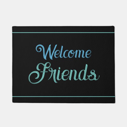 ようこそ友達、リトルティール（緑がかった色）&スカイブルーの黒い， Vs 2 ドアマット (正面)