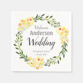 ようこそ名前/日付黄色W/色の花結婚の スタンダードカクテルナプキン (正面)