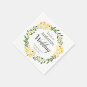 ようこそ名前/日付黄色W/色の花結婚の スタンダードカクテルナプキン (角)