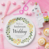 ようこそ名前/日付黄色W/色の花結婚の ペーパープレート (パーティー)