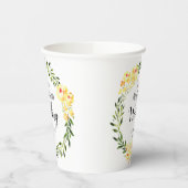 ようこそ名前/日付黄色W/色の花結婚の 紙コップ (左)