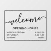 ようこそ営業時間の追加ロゴ黒の透明 ウィンドウサイン (シート)