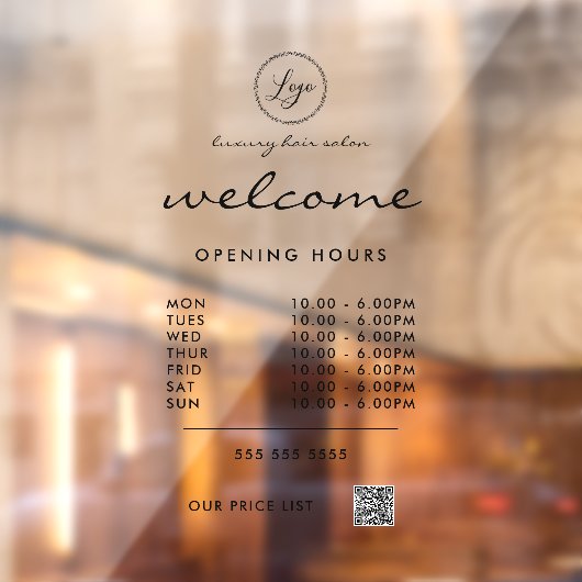 ようこそ営業時間ロゴQRコード透明 ウィンドウサイン (シート2)