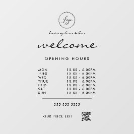 ようこそ営業時間ロゴQRコード透明 ウィンドウサイン