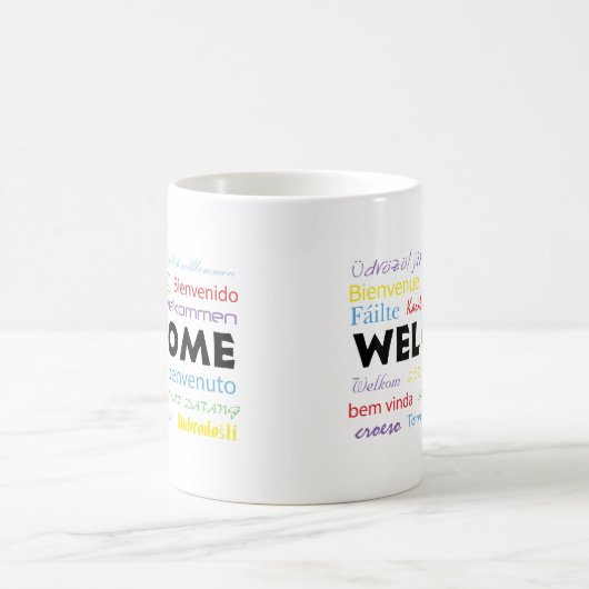 ようこそ多くの言語ホワイトカラフル コーヒーマグカップ (中央)