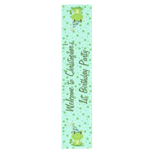 ようこそ子供の誕生日パーティー | Frog ショートテーブルランナー (正面)