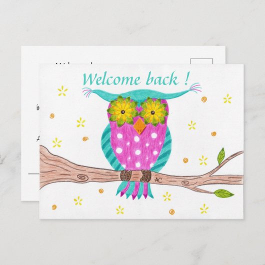 ようこそ学校へ戻る先生フクロウ葉書 ポストカード (正面/裏面)